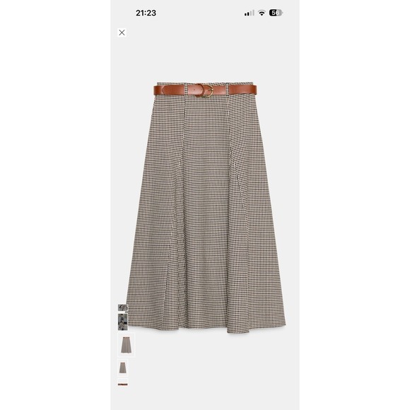 Zara Dresses & Skirts - ZARA Houndstooth Midi Skirt Pleated Belted Brown Tan Women Size M